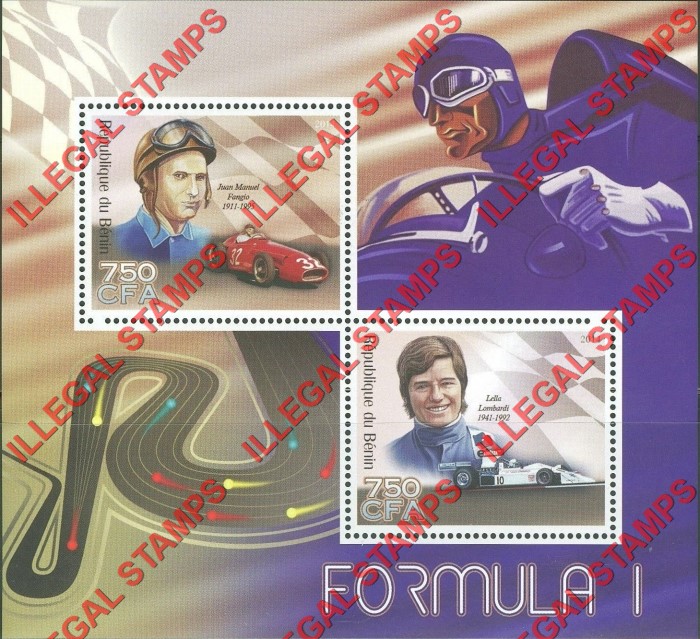 Benin 2014 Formula I Illegal Stamp Souvenir Sheet of 2