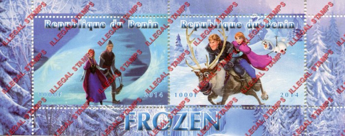 Benin 2014 Frozen Illegal Stamp Souvenir Sheet of 2