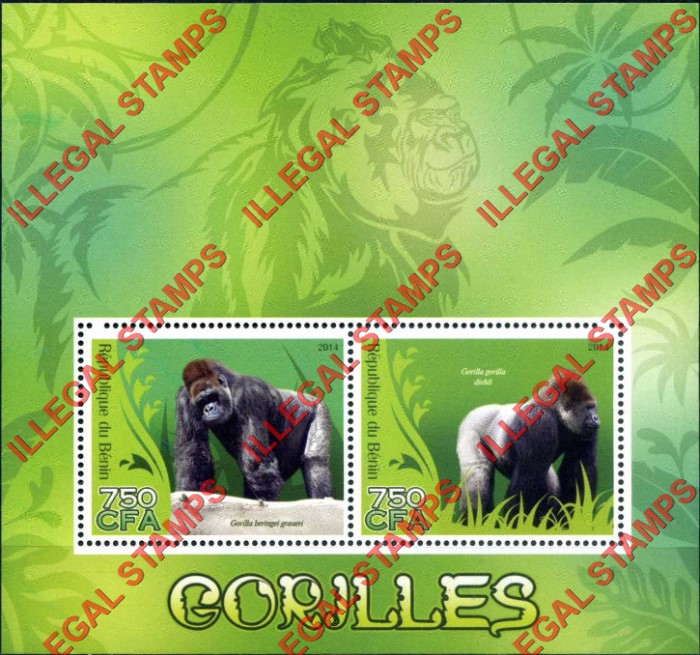Benin 2014 Gorillas Illegal Stamp Souvenir Sheet of 2