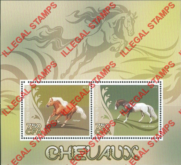 Benin 2014 Horses Illegal Stamp Souvenir Sheet of 2