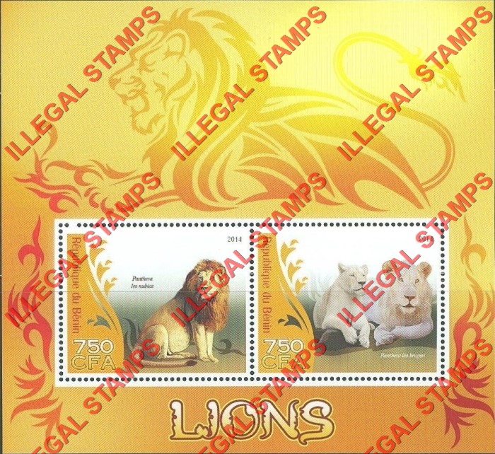 Benin 2014 Lions Illegal Stamp Souvenir Sheet of 2