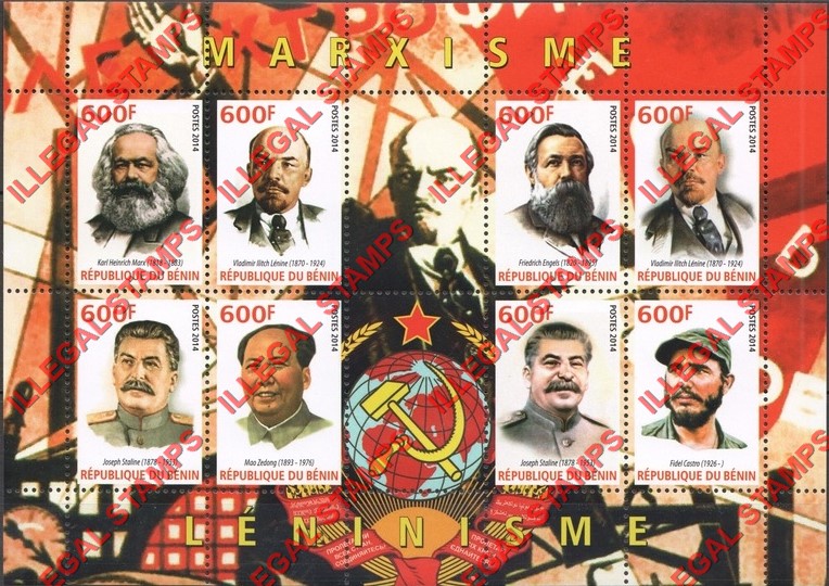 Benin 2014 Marxism Leninism Illegal Stamp Souvenir Sheet of 8