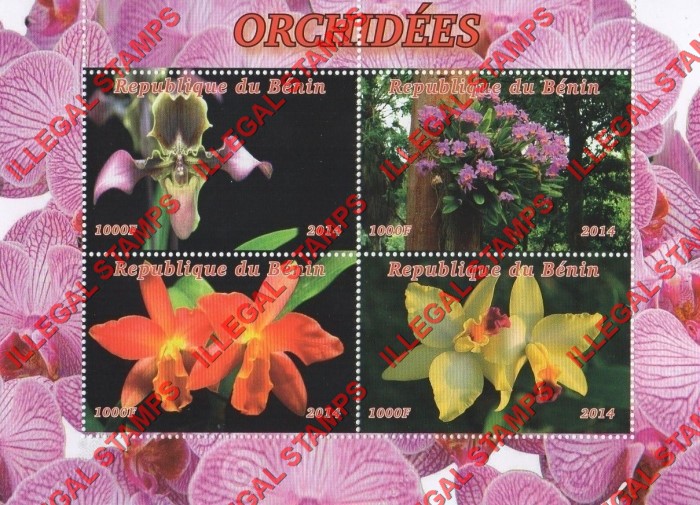 Benin 2014 Orchids Illegal Stamp Souvenir Sheet of 4