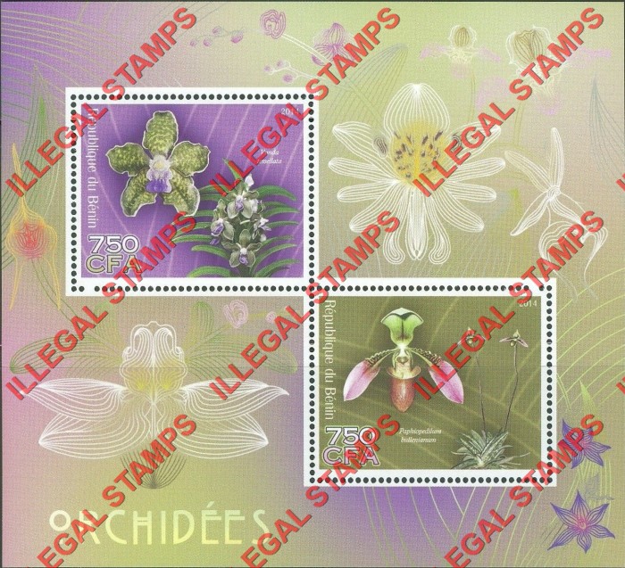 Benin 2014 Orchids Illegal Stamp Souvenir Sheet of 2