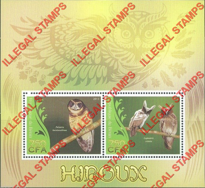 Benin 2014 Owls Illegal Stamp Souvenir Sheet of 2