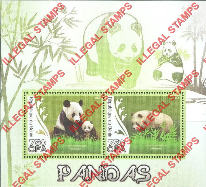 Benin 2014 Pandas Illegal Stamp Souvenir Sheet of 2