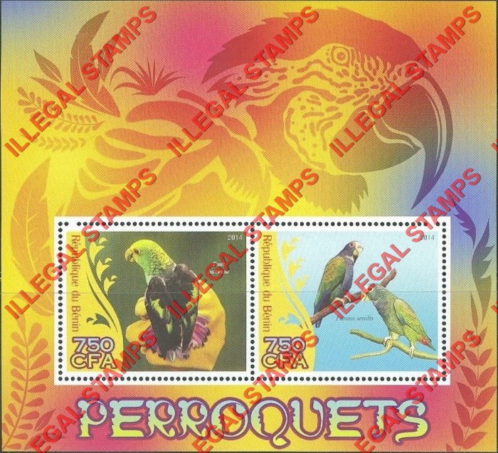 Benin 2014 Parrots Illegal Stamp Souvenir Sheet of 2