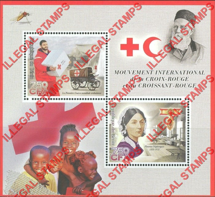 Benin 2014 Red Cross Illegal Stamp Souvenir Sheet of 2