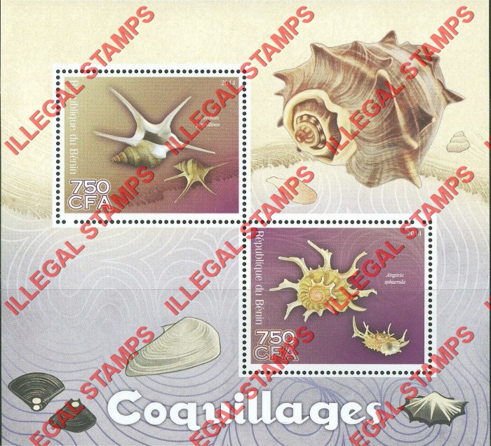 Benin 2014 Sea Shells Illegal Stamp Souvenir Sheet of 2