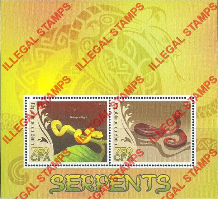 Benin 2014 Serpents Illegal Stamp Souvenir Sheet of 2