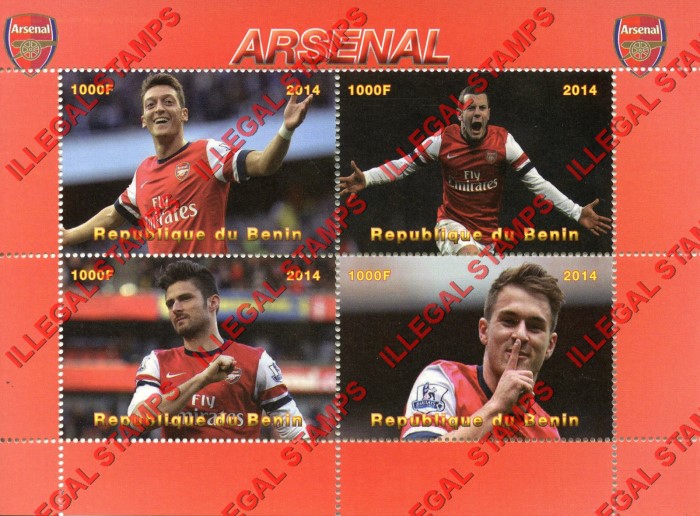 Benin 2014 Soccer Arsenal Illegal Stamp Souvenir Sheet of 4
