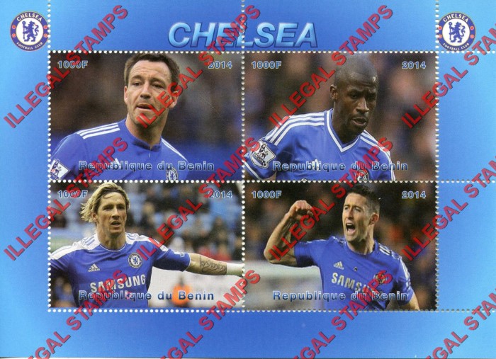 Benin 2014 Soccer Chelsea Illegal Stamp Souvenir Sheet of 4