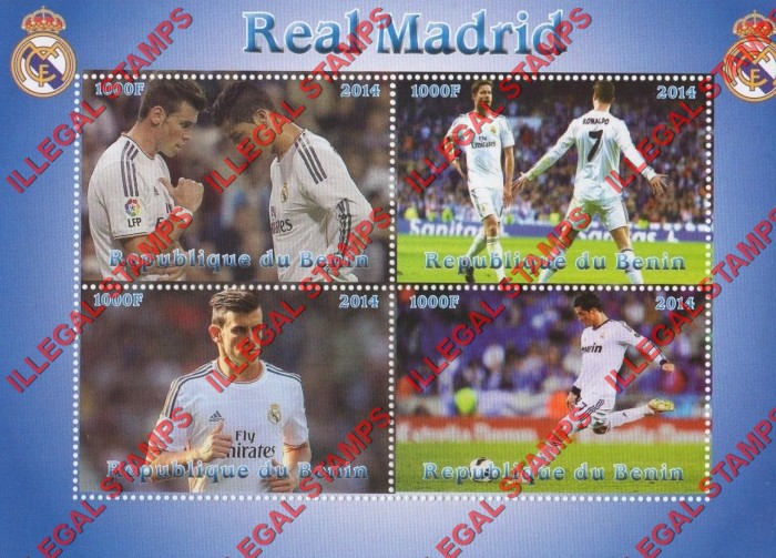 Benin 2014 Soccer Real Madrid Illegal Stamp Souvenir Sheet of 4
