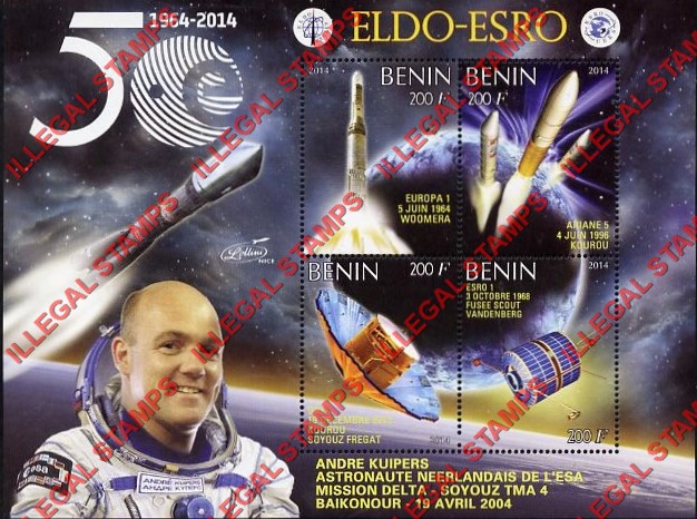 Benin 2014 Space Andre Kuipers Illegal Stamp Souvenir Sheet of 4