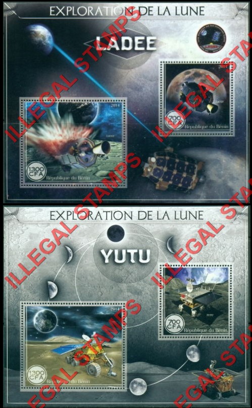 Benin 2014 Space Exploration of the Moon Illegal Stamp Souvenir Sheets of 2