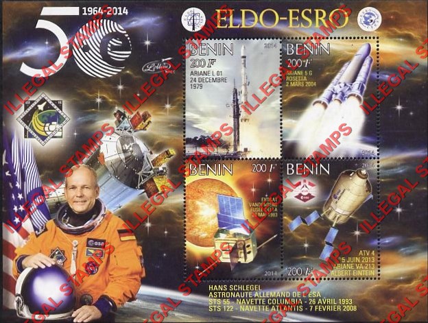 Benin 2014 Space Hans Schlegel Illegal Stamp Souvenir Sheet of 4