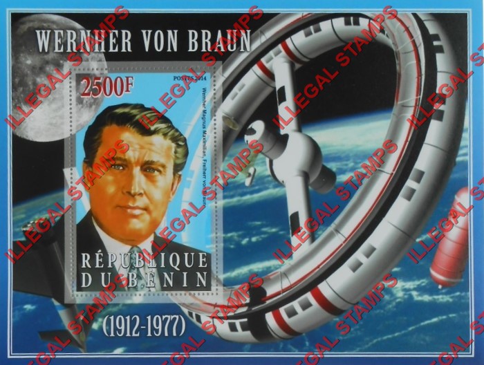 Benin 2014 Space Wernher von Braun Illegal Stamp Souvenir Sheet of 1