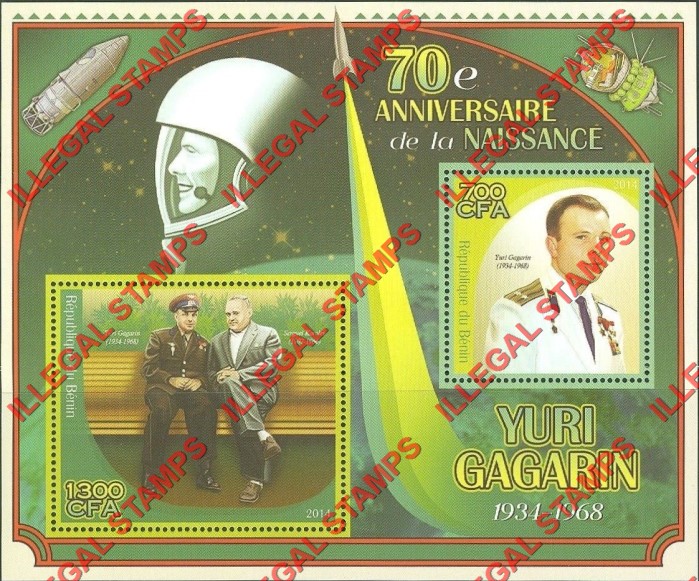 Benin 2014 Space Youri Gagarine Illegal Stamp Souvenir Sheet of 2