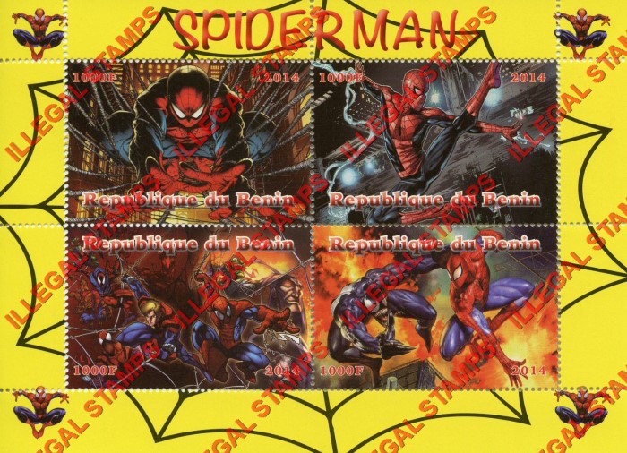 Benin 2014 Spiderman Illegal Stamp Souvenir Sheet of 4