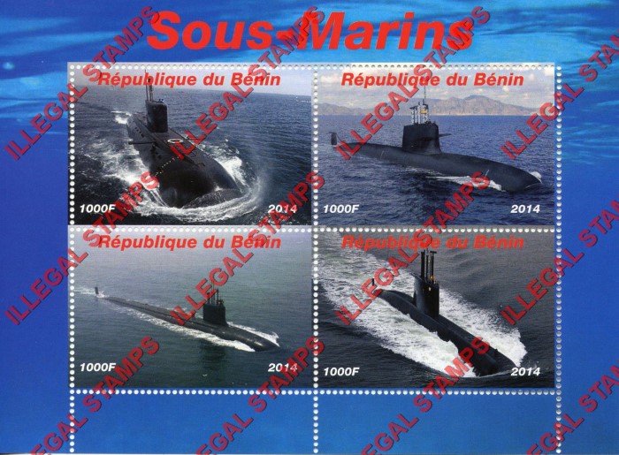 Benin 2014 Submarines Illegal Stamp Souvenir Sheet of 4