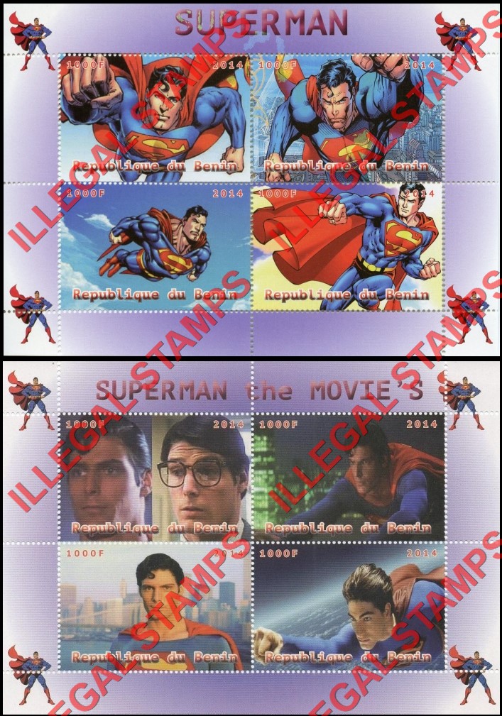 Benin 2014 Superman Illegal Stamp Souvenir Sheets of 4