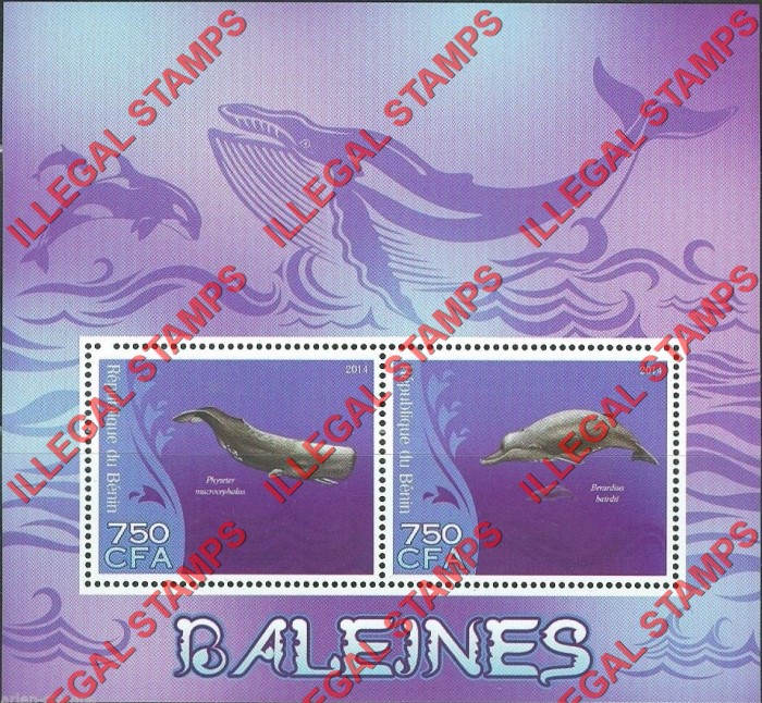 Benin 2014 Whales Illegal Stamp Souvenir Sheet of 2