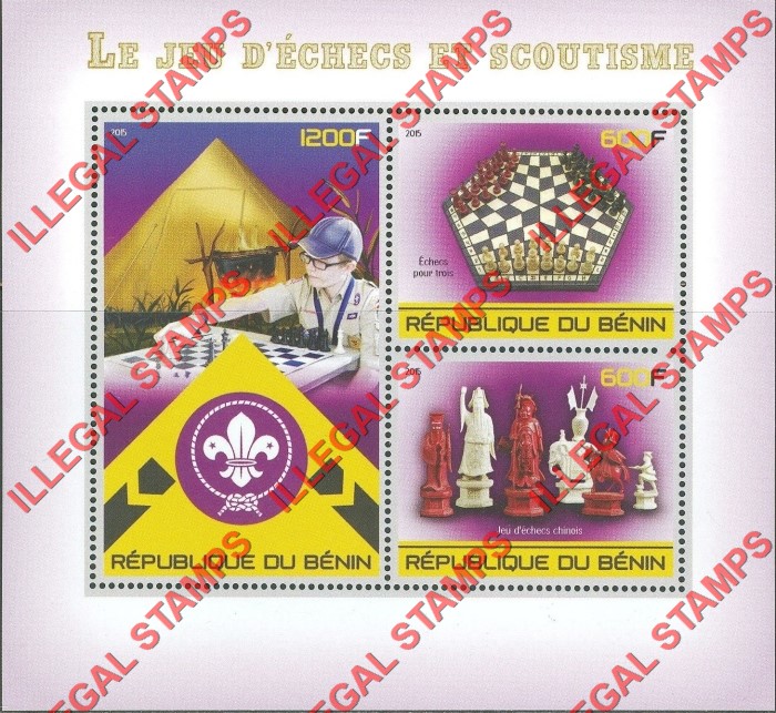 Benin 2015 Chess Scoutism Illegal Stamp Souvenir Sheet of 4