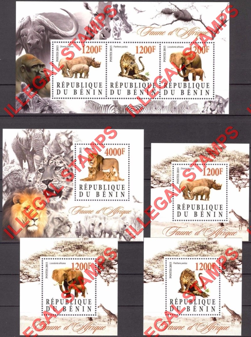 Benin 2015 Fauna of Africa Illegal Stamp Souvenir Sheets of 3 and 1