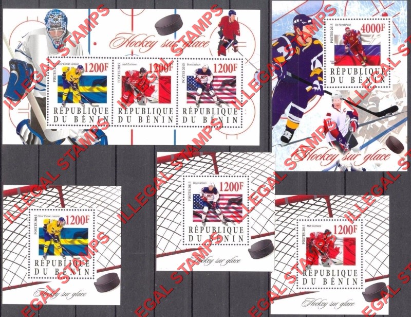 Benin 2015 Ice Hockey Illegal Stamp Souvenir Sheets of 3 and 1