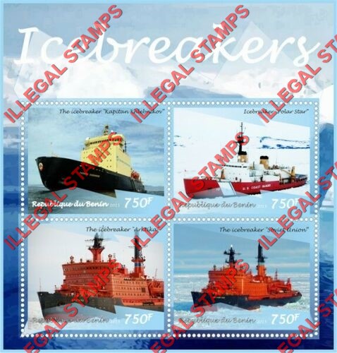 Benin 2015 Icebreakers Illegal Stamp Souvenir Sheet of 4