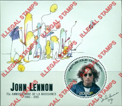 Benin 2015 John Lennon Illegal Stamp Souvenir Sheet of 1
