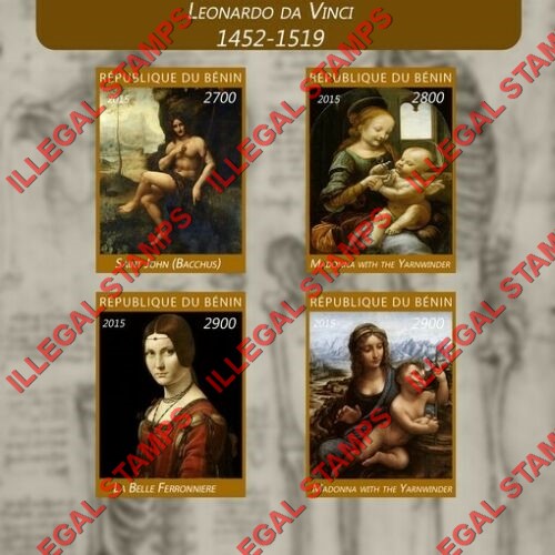 Benin 2015 Leonardo da Vinci Paintings Illegal Stamp Souvenir Sheet of 4