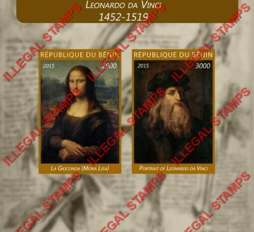 Benin 2015 Leonardo da Vinci Paintings Illegal Stamp Souvenir Sheet of 2