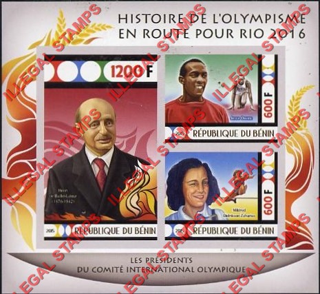 Benin 2015 Olympic Games Presidents Henri de Baillet-Latour Illegal Stamp Souvenir Sheet of 3
