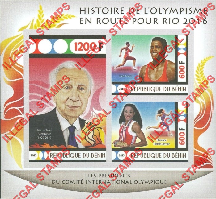 Benin 2015 Olympic Games Presidents Juan Samaranch Illegal Stamp Souvenir Sheet of 3