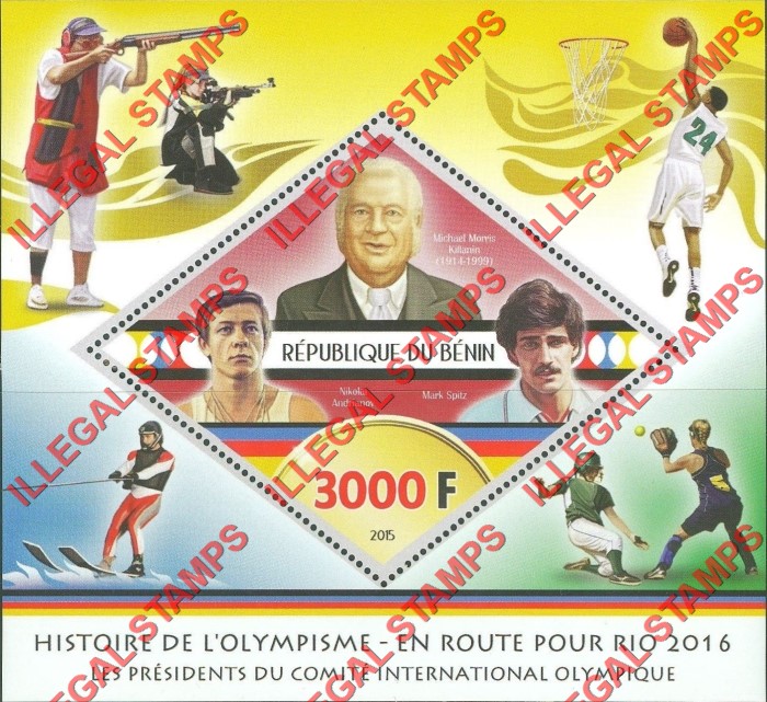 Benin 2015 Olympic Games Presidents Michael Killanin Illegal Stamp Souvenir Sheet of 1