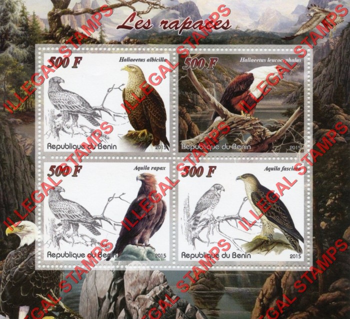 Benin 2015 Raptors Illegal Stamp Souvenir Sheet of 4