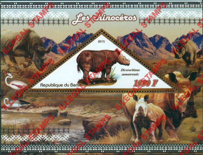 Benin 2015 Rhinoceros Rhinos Illegal Stamp Souvenir Sheet of 1