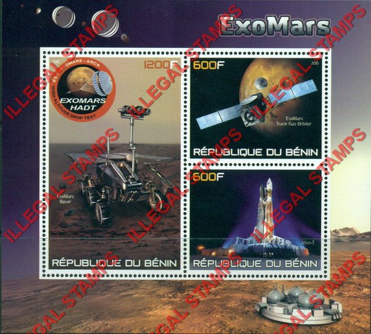 Benin 2015 Space ExoMars Illegal Stamp Souvenir Sheet of 3