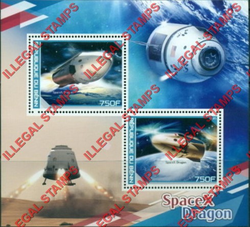 Benin 2015 Space SpaceX Dragon Illegal Stamp Souvenir Sheet of 2