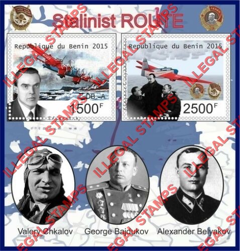 Benin 2015 Stalinist Polar Route Illegal Stamp Souvenir Sheet of 2