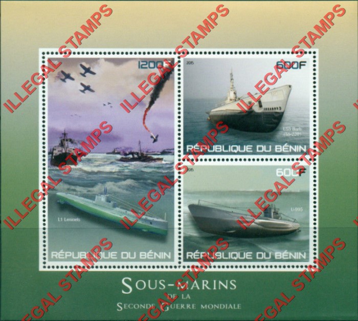 Benin 2015 Submarines Illegal Stamp Souvenir Sheet of 3