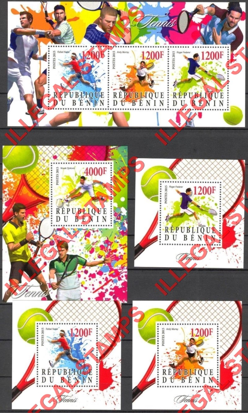 Benin 2015 Tennis Illegal Stamp Souvenir Sheets of 3 and 1