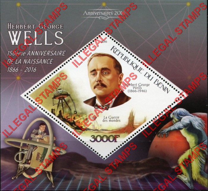 Benin 2016 H.G. Wells Illegal Stamp Souvenir Sheet of 1