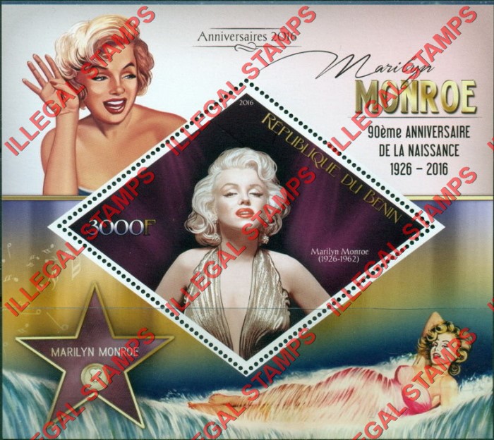 Benin 2016 Marilyn Monroe Illegal Stamp Souvenir Sheet of 1