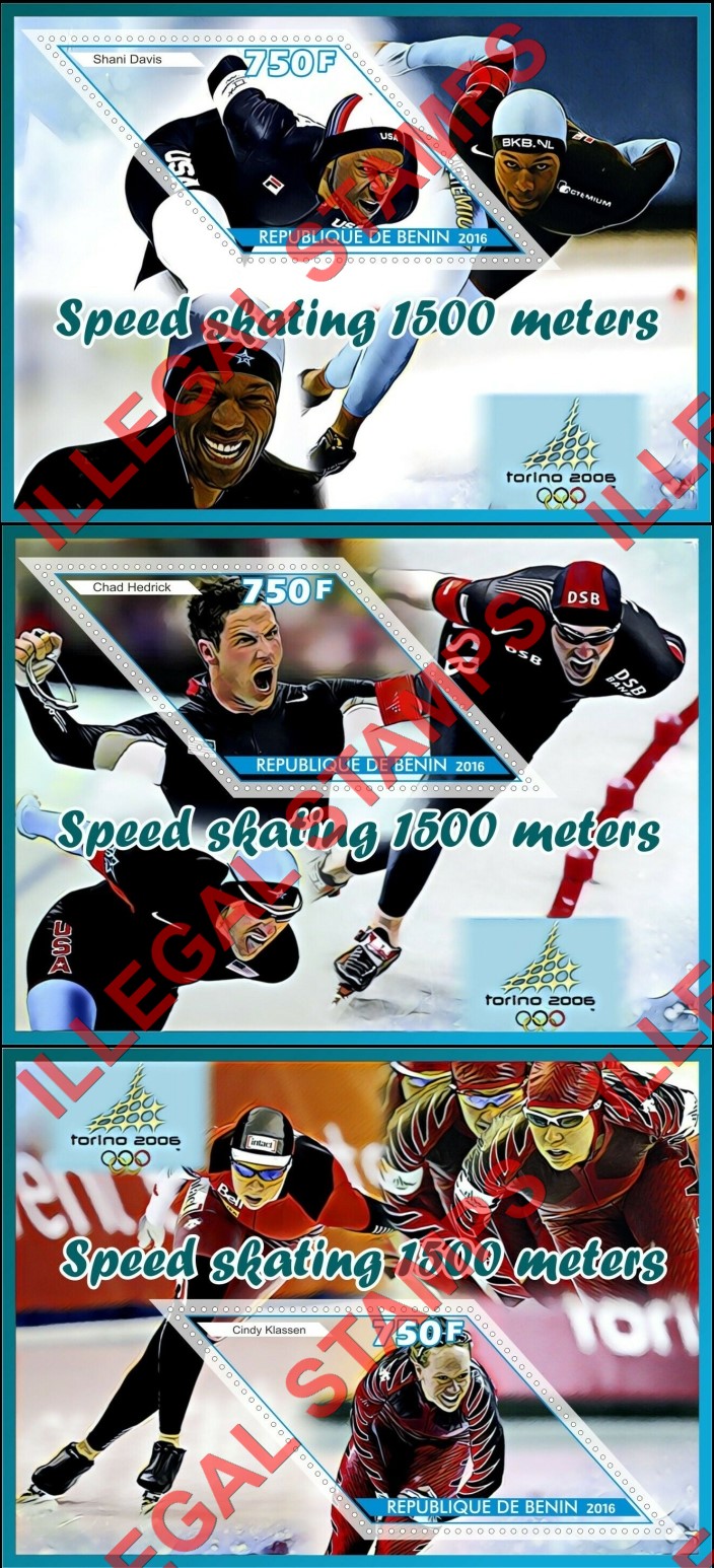 Benin 2016 Olympics Speed Skating Illegal Stamp Souvenir Sheets of 1 (Part 1)