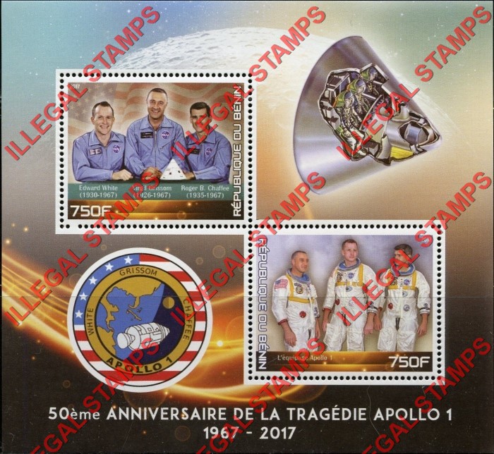 Benin 2017 Apollo 1 Tragedy Illegal Stamp Souvenir Sheet of 2