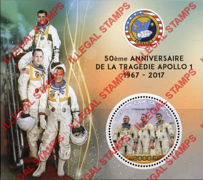 Benin 2017 Apollo 1 Tragedy Illegal Stamp Souvenir Sheet of 1