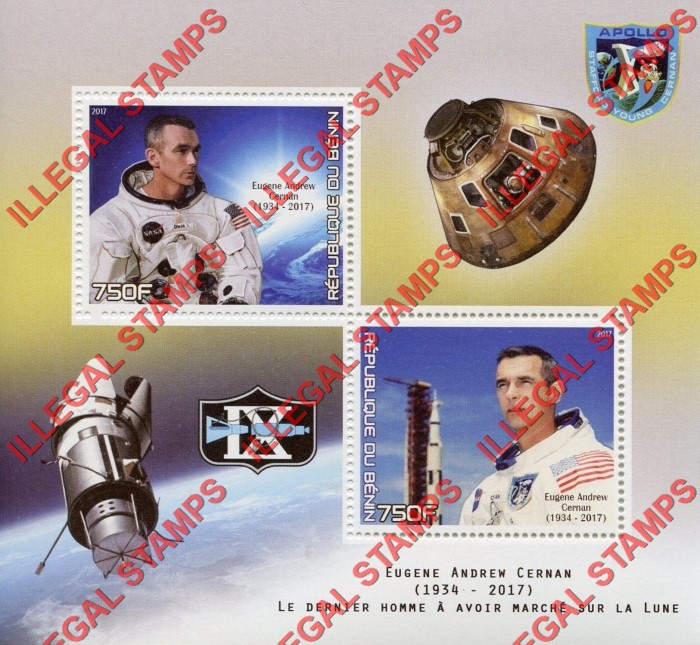 Benin 2017 Apollo 9 Last Man Eugene Cernan Illegal Stamp Souvenir Sheet of 2