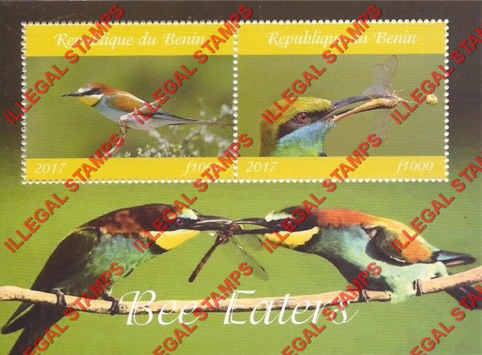 Benin 2017 Bee Eaters Illegal Stamp Souvenir Sheet of 2